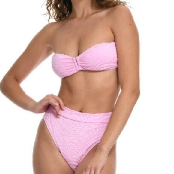Sunshine 79 Groovy Swirl Bandeau Bikini 8 Pink High Waisted Bottom NEW - Picture 1 of 9